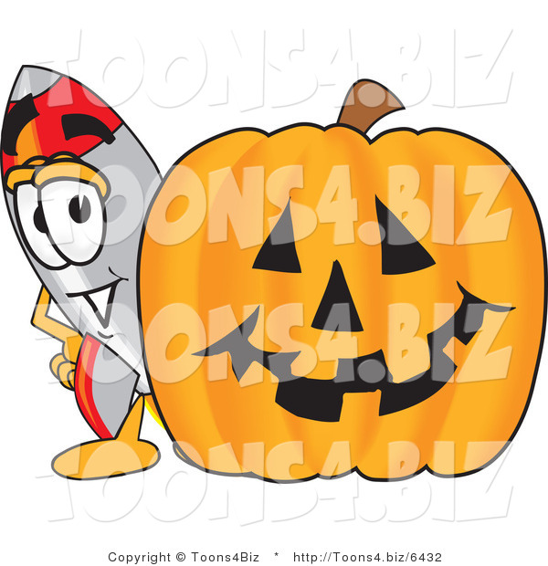 Vector Illustration of a Cartoon Rocket Mascot with a Halloween Pumpkin