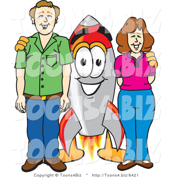 Vector Illustration of a Cartoon Rocket Mascot with Adults