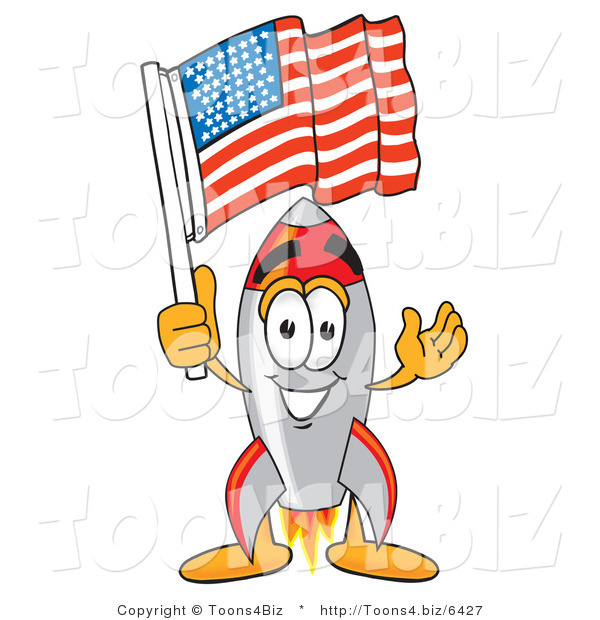 Vector Illustration of a Cartoon Rocket Mascot with an American Flag