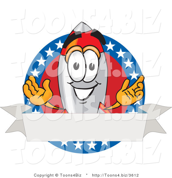 Vector Illustration of a Cartoon Rocket Mascot with Stars and Blank Label