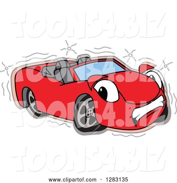 Vector Illustration of a Cartoon Sad Red Convertible Car Mascot After an Accident