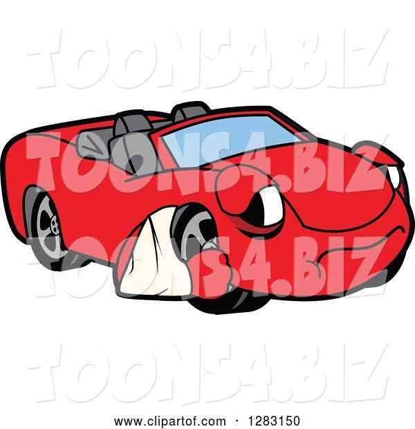 Vector Illustration of a Cartoon Sad Red Convertible Car Mascot with an Arm in a Sling