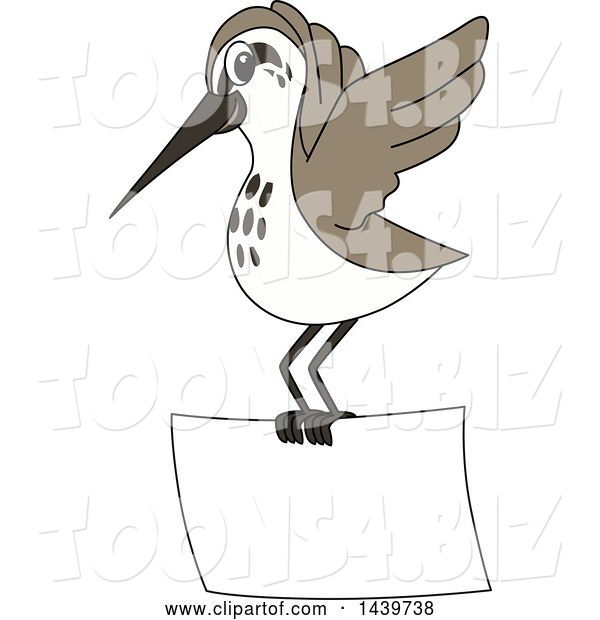 Vector Illustration of a Cartoon Sandpiper Bird School Mascot Flying with a Banner