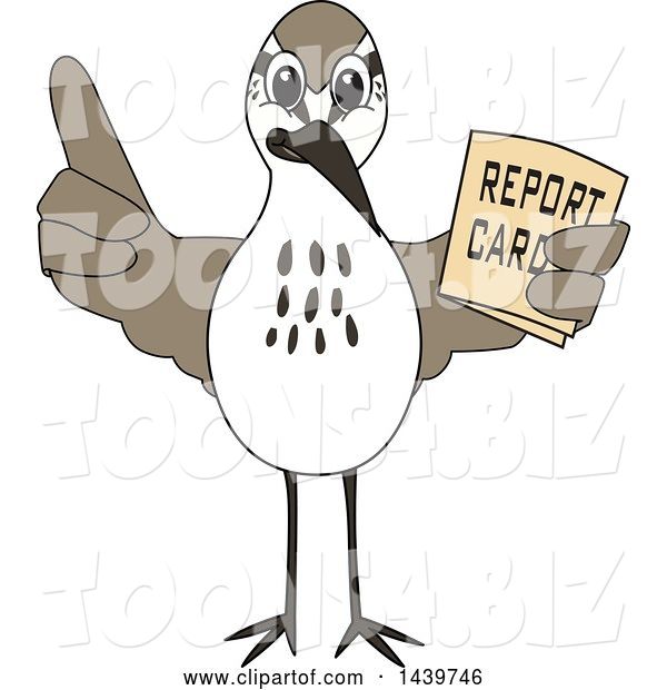 Vector Illustration of a Cartoon Sandpiper Bird School Mascot Holding a Report Card