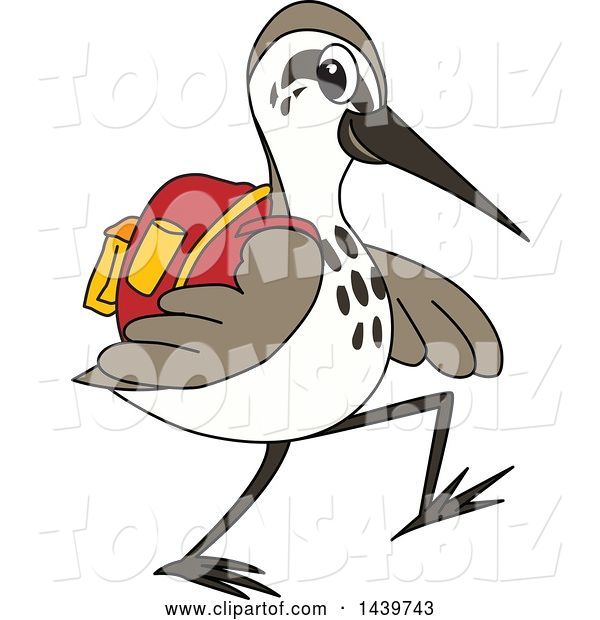 Vector Illustration of a Cartoon Sandpiper Bird School Mascot Wearing a Backpack