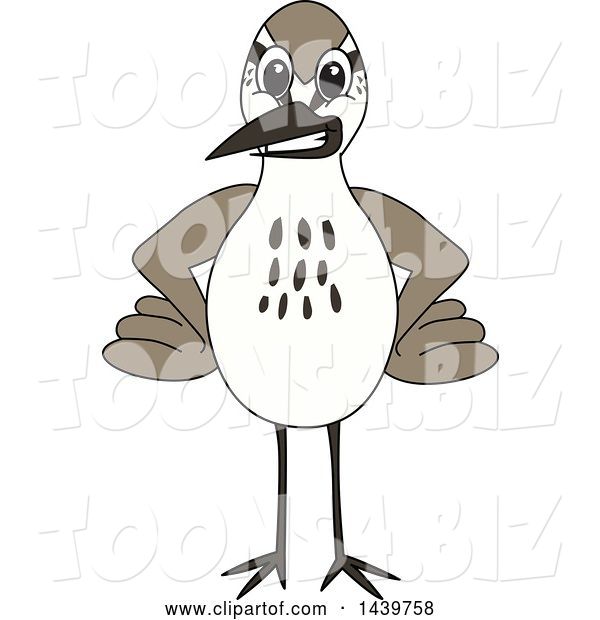Vector Illustration of a Cartoon Sandpiper Bird School Mascot with Hands on His Hips