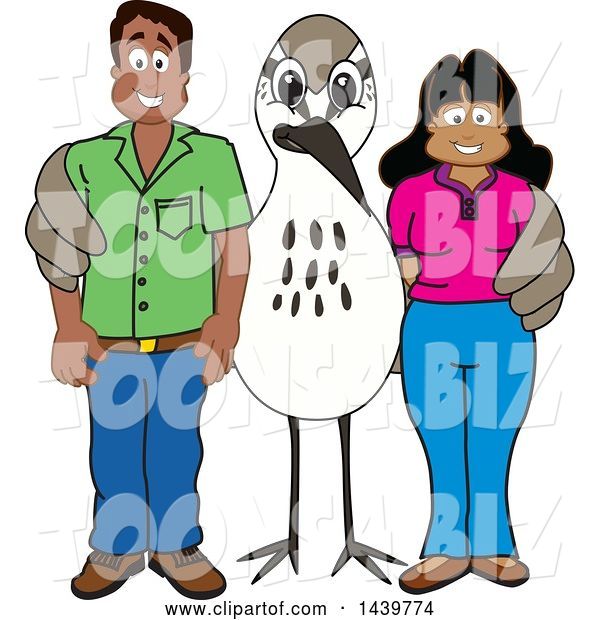 Vector Illustration of a Cartoon Sandpiper Bird School Mascot with Happy Parents or Teachers