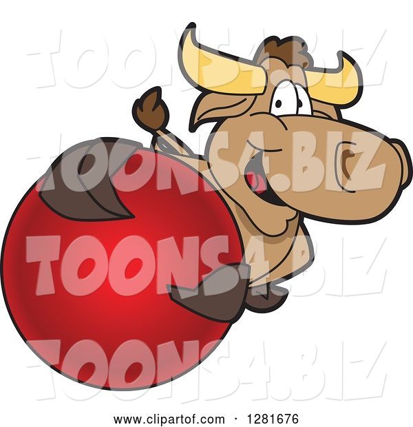 Vector Illustration of a Cartoon School Bull Mascot Holding up or Catching a Red Ball