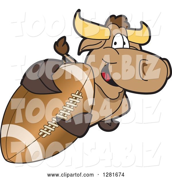 Vector Illustration of a Cartoon School Bull Mascot Holding up or Catching an American Football