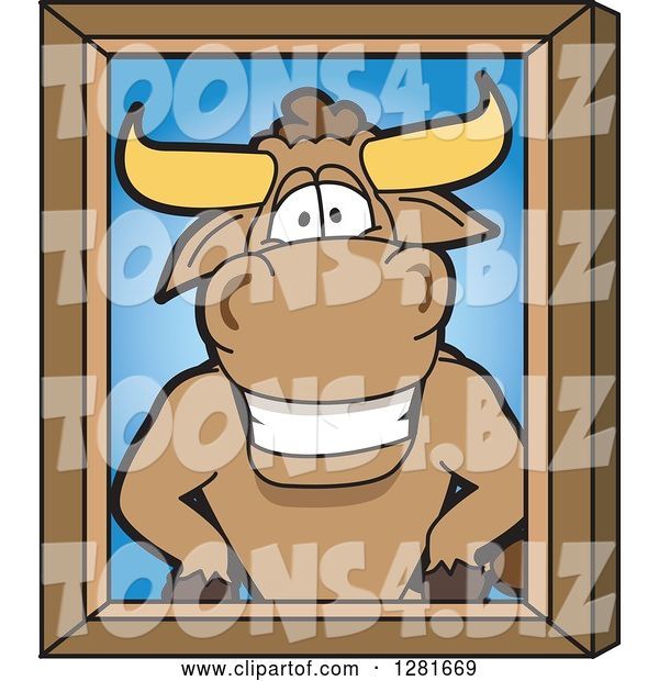 Vector Illustration of a Cartoon School Bull Mascot Portrait