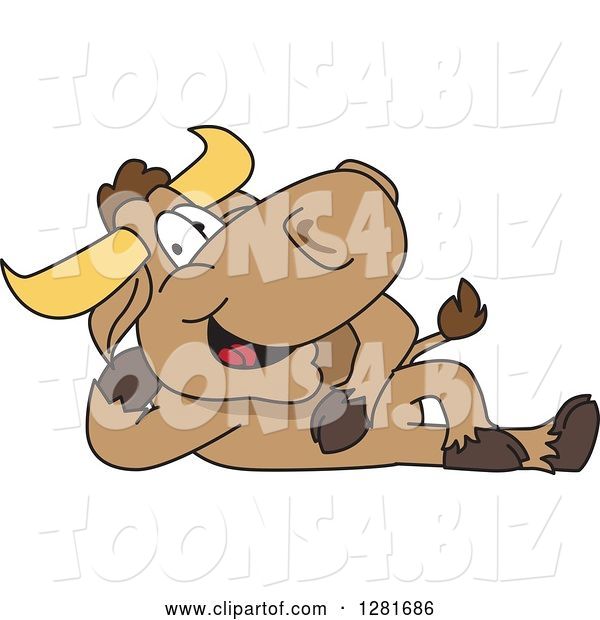 Vector Illustration of a Cartoon School Bull Mascot Resting on His Side