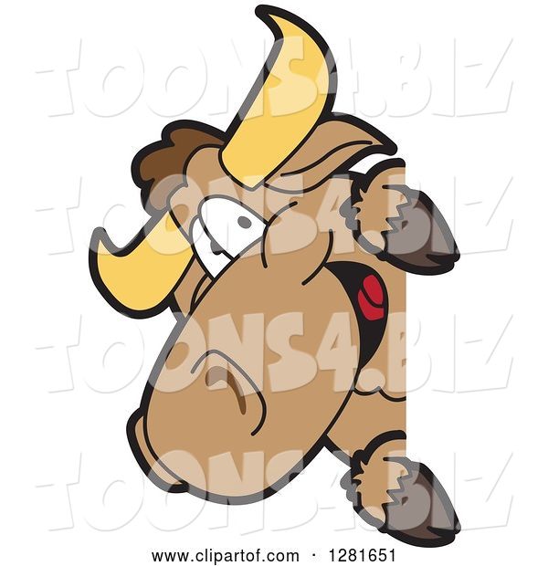 Vector Illustration of a Cartoon School Bull Mascot Smiling Around a Sign