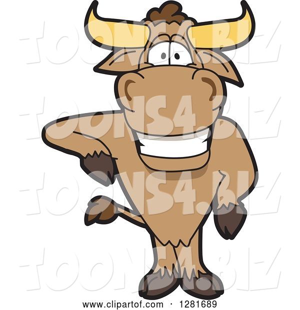 Vector Illustration of a Cartoon School Bull Mascot Standing and Leaning