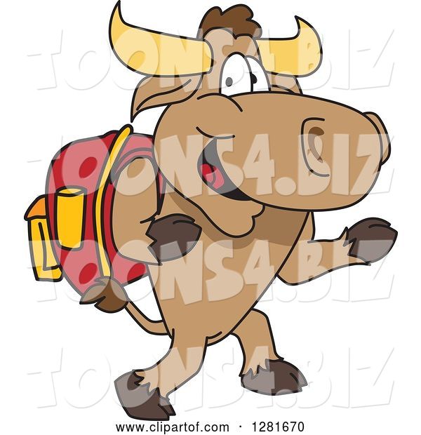 Vector Illustration of a Cartoon School Bull Mascot Student Walking Upright