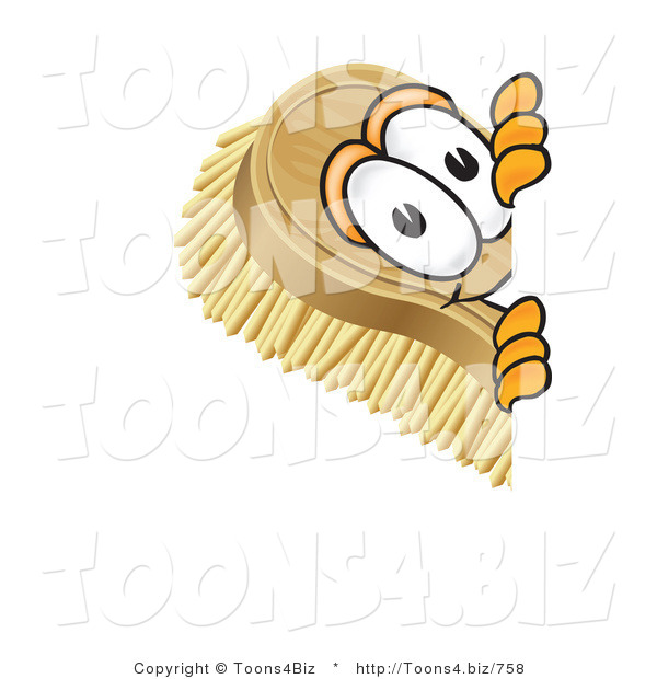 Vector Illustration of a Cartoon Scrub Brush Mascot Peeking Around a Corner