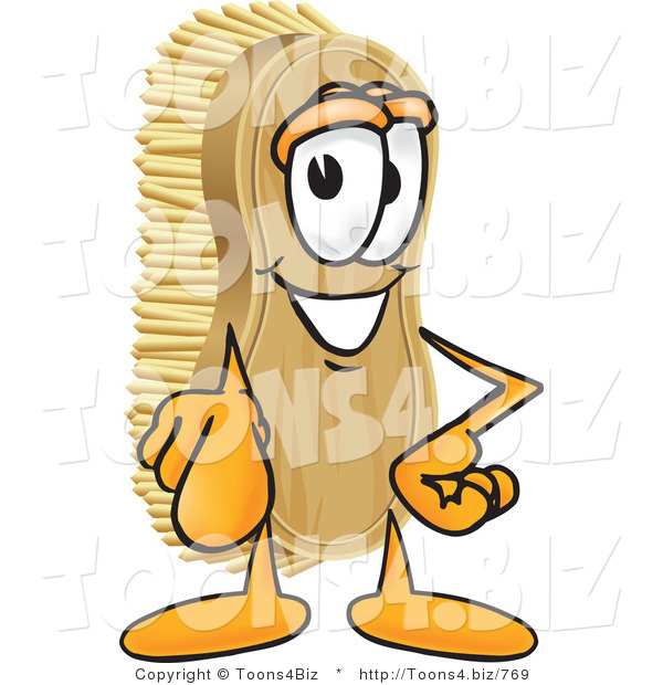 Vector Illustration of a Cartoon Scrub Brush Mascot Pointing Outwards at the Viewer