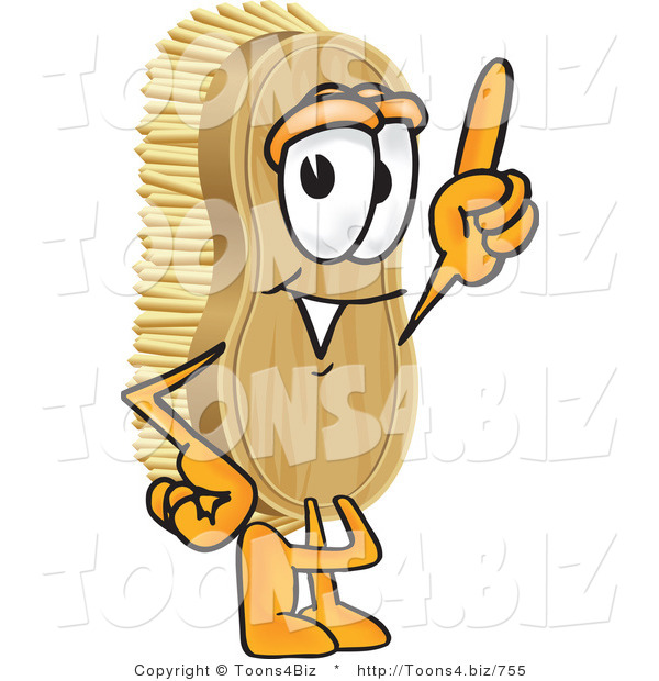 Vector Illustration of a Cartoon Scrub Brush Mascot Pointing Upwards
