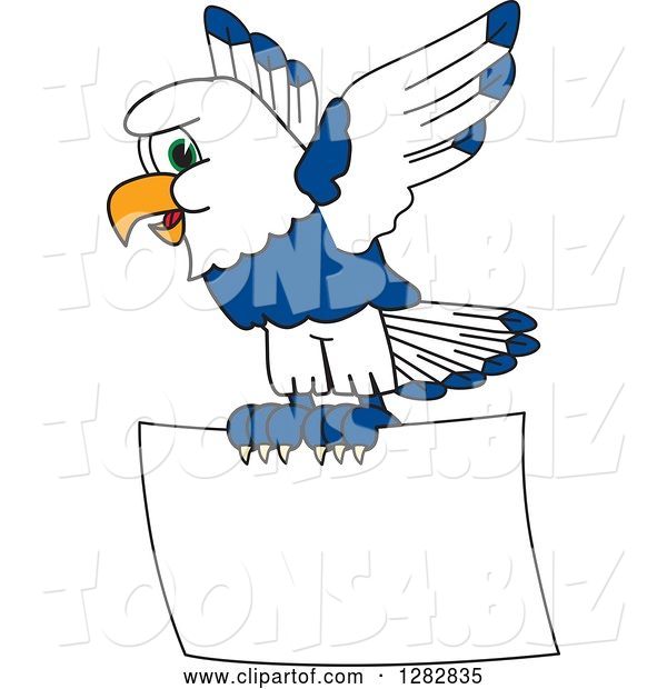 Vector Illustration of a Cartoon Seahawk Mascot Flying with a Blank Sign