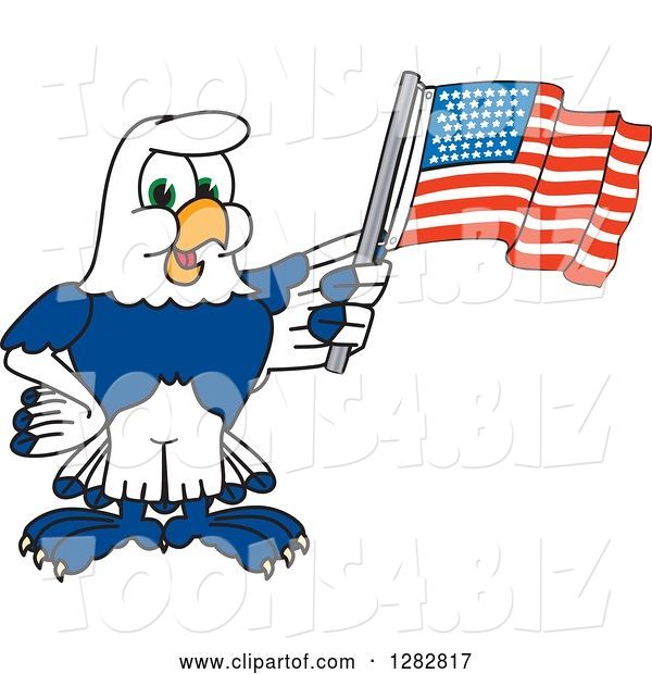 Vector Illustration of a Cartoon Seahawk Mascot Holding an American Flag