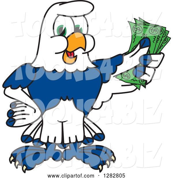 Vector Illustration of a Cartoon Seahawk Mascot Holding Cash Money