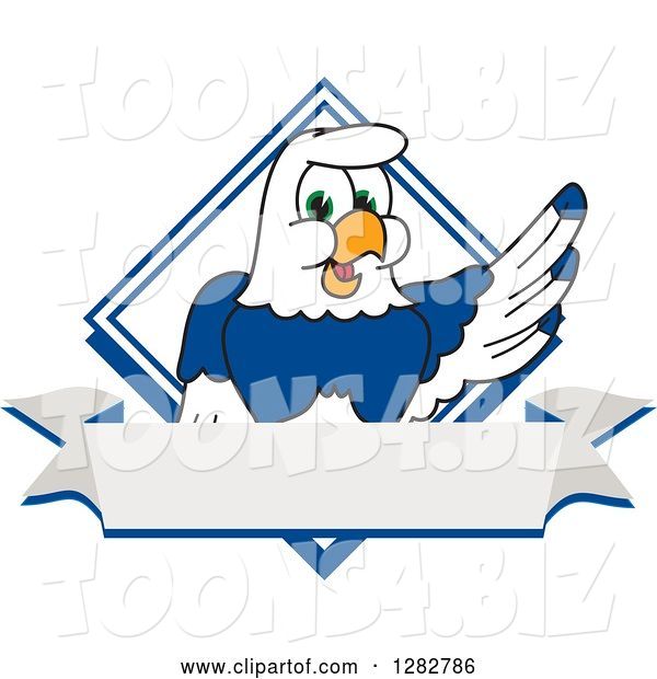 Vector Illustration of a Cartoon Seahawk Mascot over a Diamond and Blank Banner
