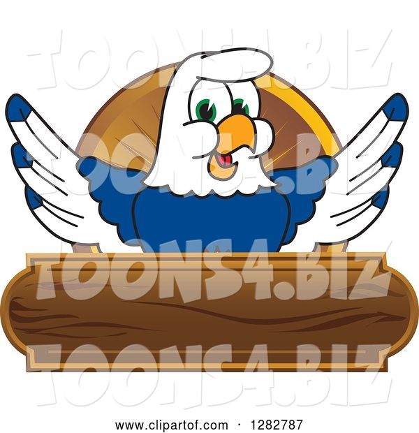 Vector Illustration of a Cartoon Seahawk Mascot over a Wood Banner