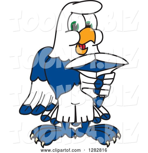 Vector Illustration of a Cartoon Seahawk Mascot Pointing Outwards