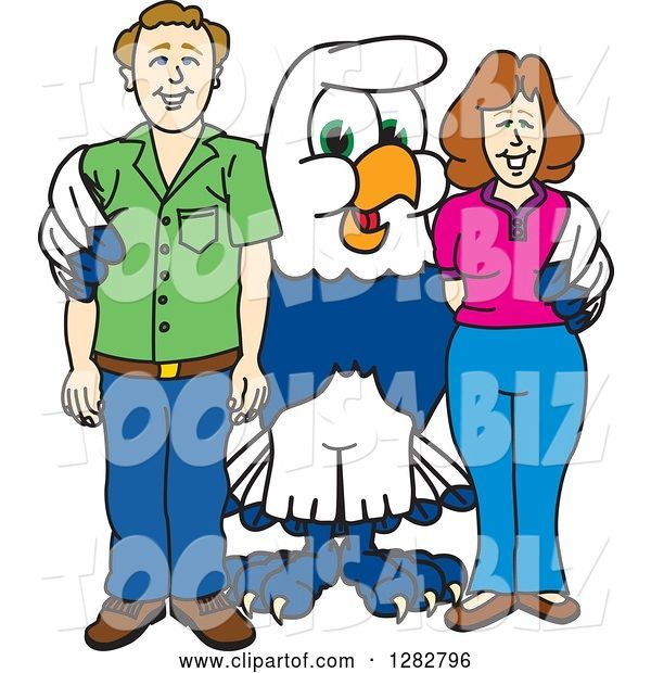 Vector Illustration of a Cartoon Seahawk Mascot Posing with Parents
