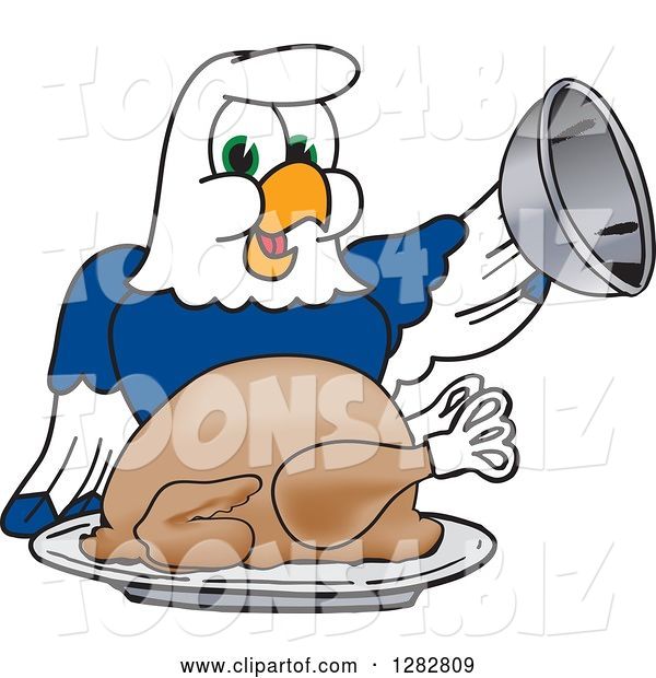 Vector Illustration of a Cartoon Seahawk Mascot Serving a Thanksgiving Turkey
