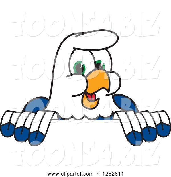 Vector Illustration of a Cartoon Seahawk Mascot Smiling over a Sign