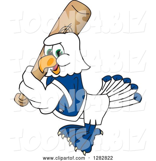 Vector Illustration of a Cartoon Seahawk Sports Mascot Baseball Player Character Batting