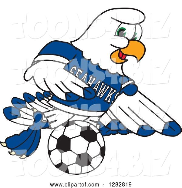 Vector Illustration of a Cartoon Seahawk Sports Mascot Playing Soccer