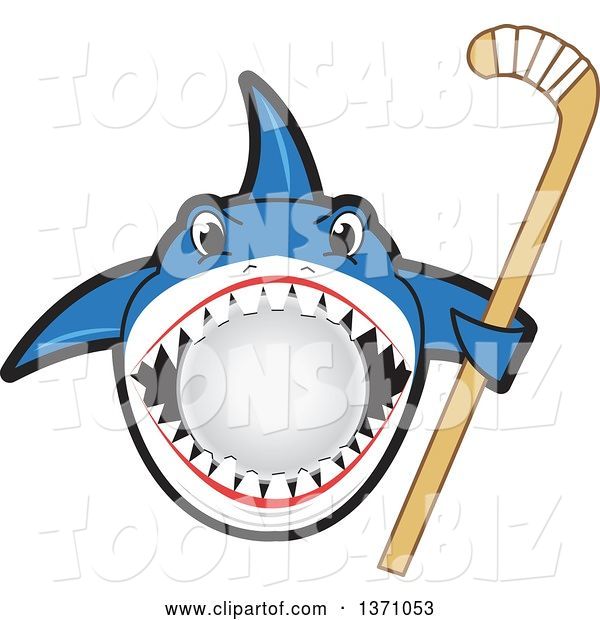 Vector Illustration of a Cartoon Shark School Mascot Biting a Ball and Holding a Stick