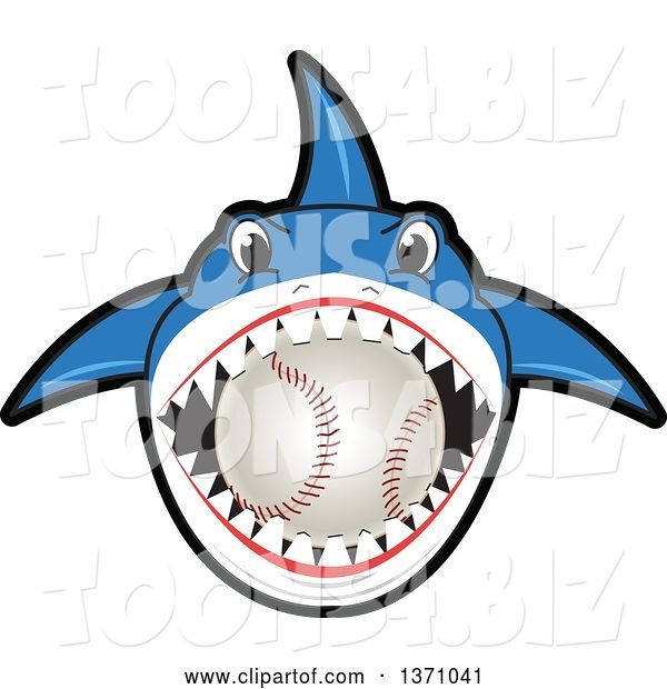 Vector Illustration of a Cartoon Shark School Mascot Biting a Baseball
