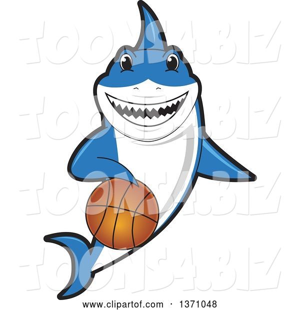 Vector Illustration of a Cartoon Shark School Mascot Dribbling a Basketball