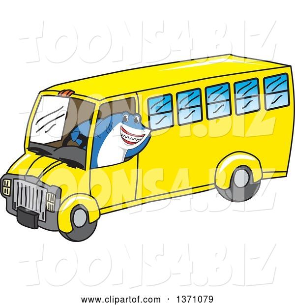 Vector Illustration of a Cartoon Shark School Mascot Driving a School Bus