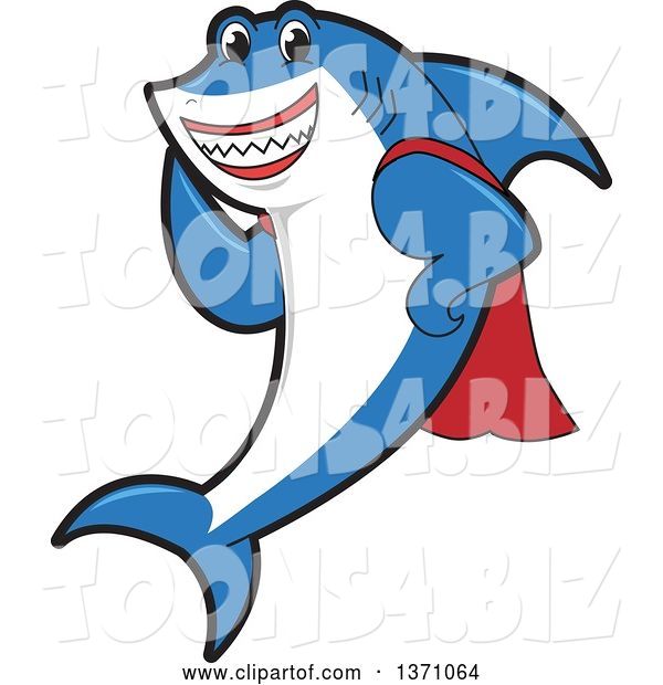 Vector Illustration of a Cartoon Shark School Mascot in a Super Hero Cape