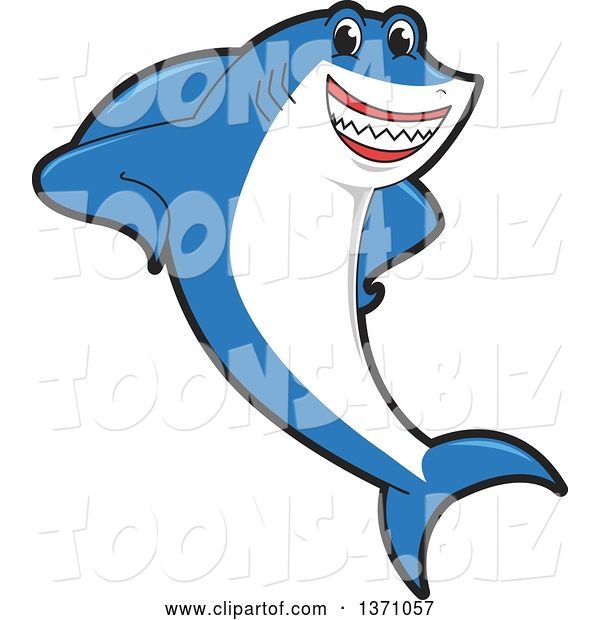 Vector Illustration of a Cartoon Shark School Mascot Leaning