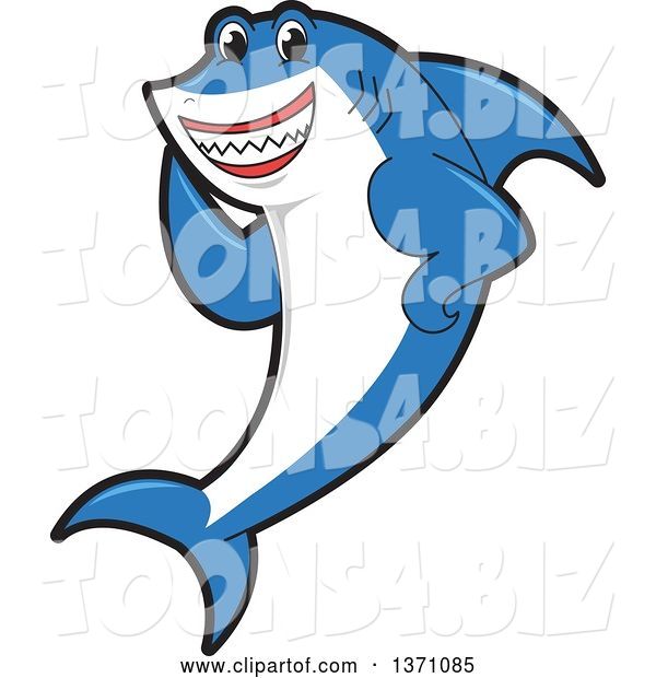 Vector Illustration of a Cartoon Shark School Mascot Waving