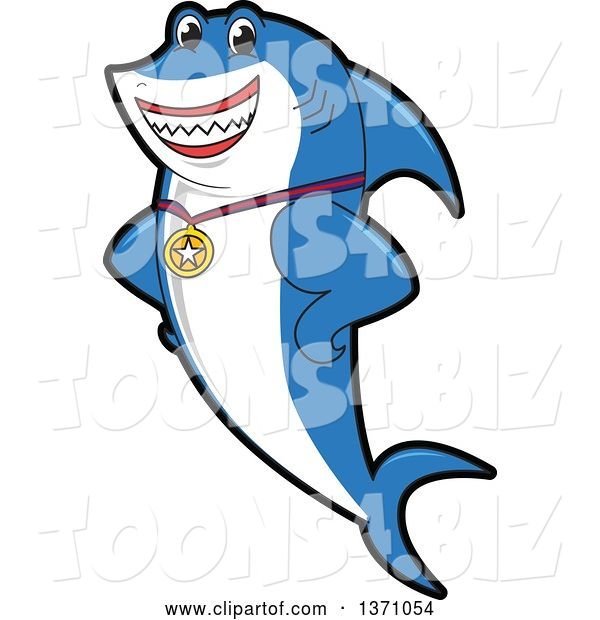 Vector Illustration of a Cartoon Shark School Mascot Wearing a Sports Medal