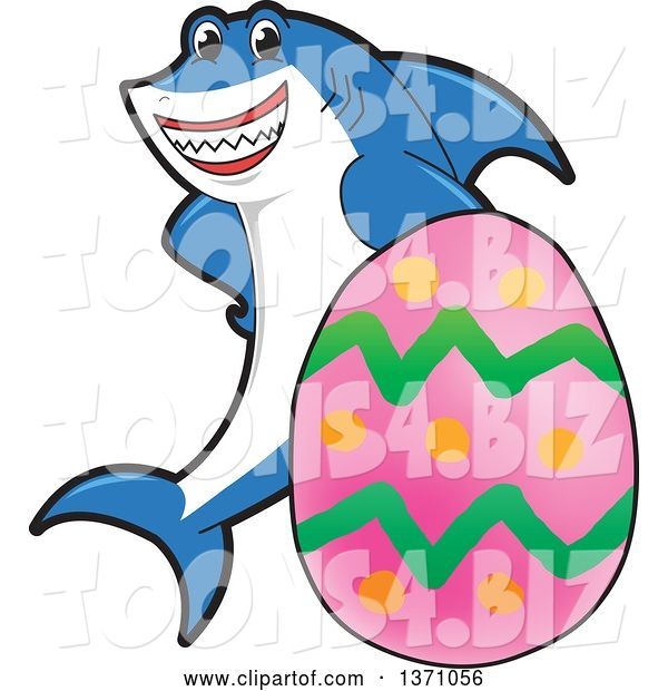 Vector Illustration of a Cartoon Shark School Mascot with an Easter Egg