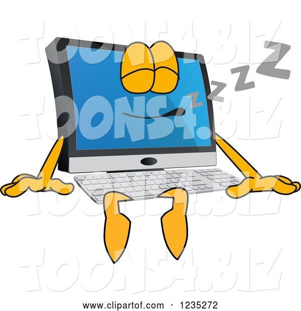 Vector Illustration of a Cartoon Sleeping PC Computer Mascot