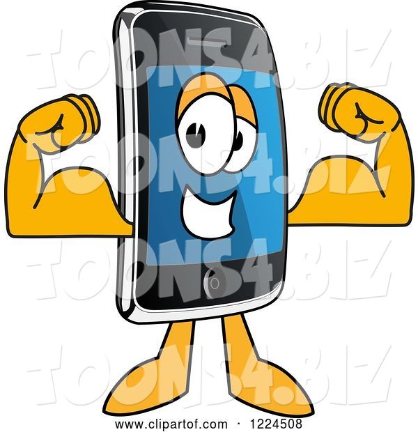 Vector Illustration of a Cartoon Smart Phone Mascot Flexing