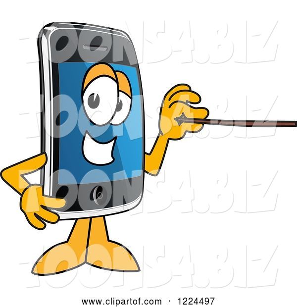 Vector Illustration of a Cartoon Smart Phone Mascot Holding a Pointer Stick