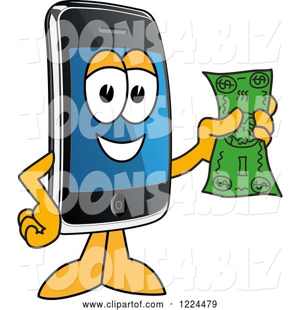 Vector Illustration of a Cartoon Smart Phone Mascot Holding Cash