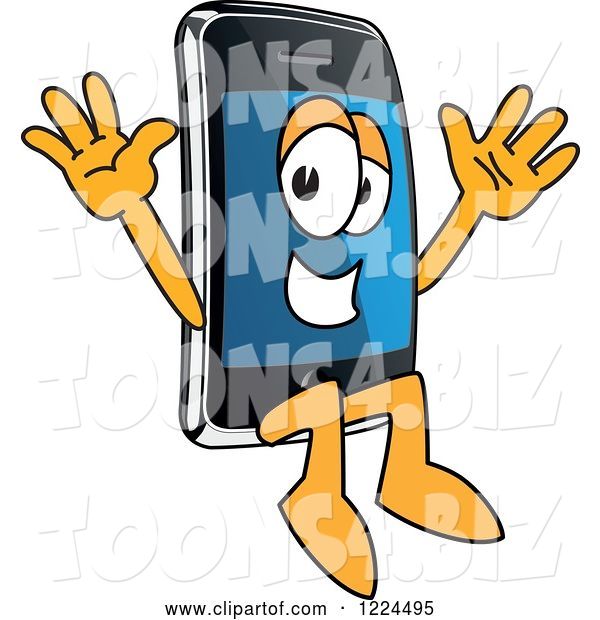 Vector Illustration of a Cartoon Smart Phone Mascot Jumping