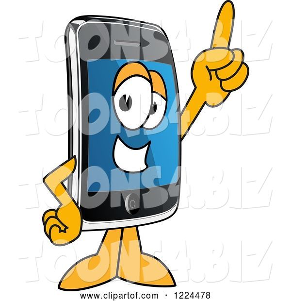 Vector Illustration of a Cartoon Smart Phone Mascot Pointing up