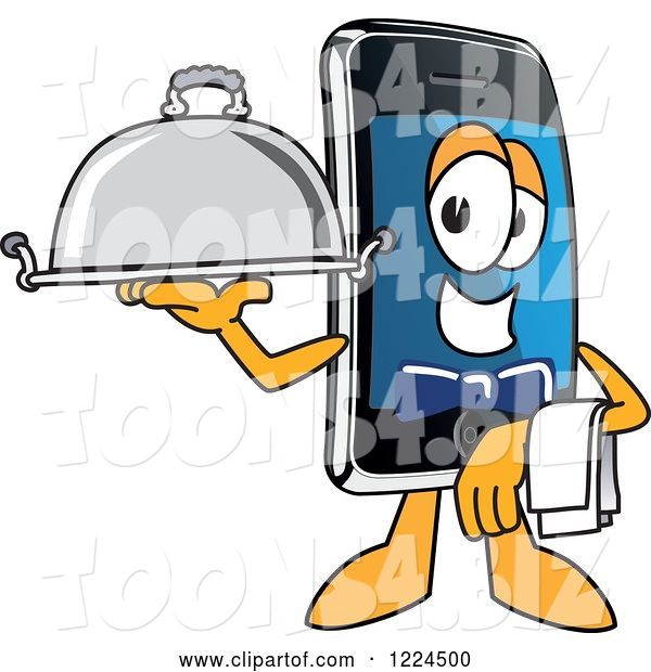 Vector Illustration of a Cartoon Smart Phone Mascot Waiter