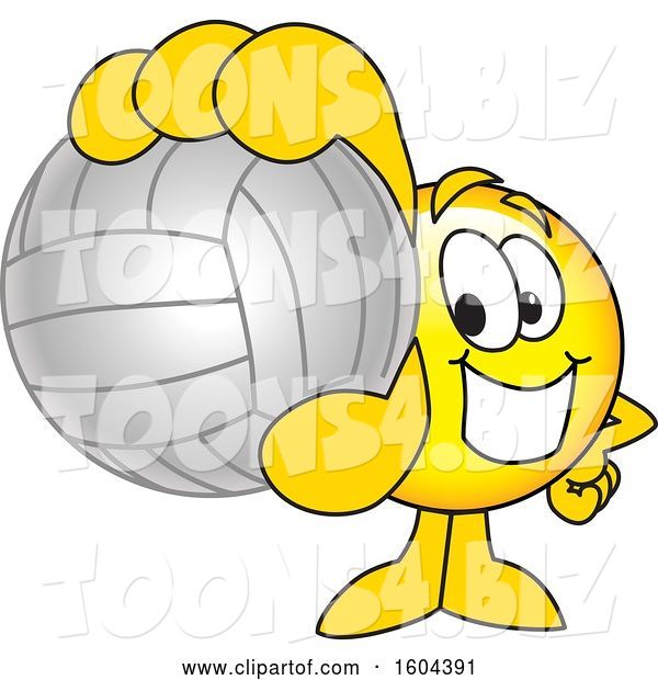 Vector Illustration of a Cartoon Smiley Mascot Grabbing a Volleyball