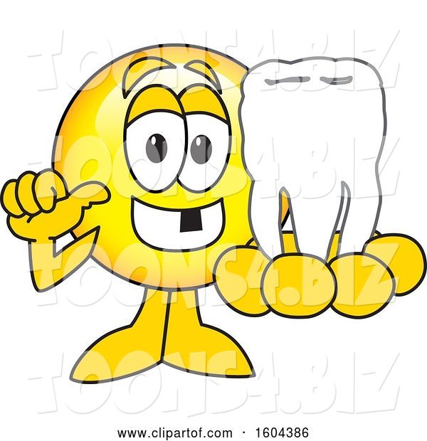 Vector Illustration of a Cartoon Smiley Mascot Holding a Tooth
